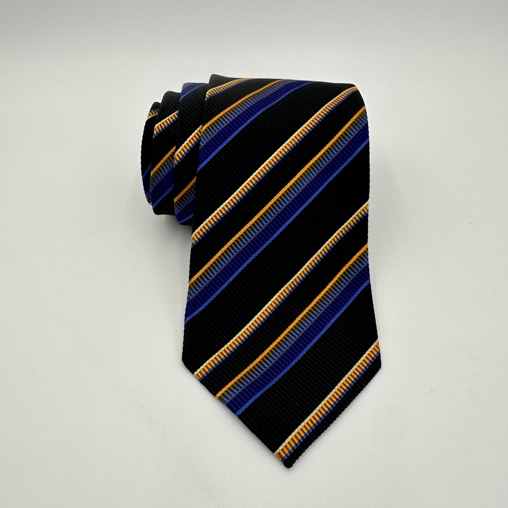 J.Z. Richards Tie Mens OS Black Blue Gold Striped Gallery Collection USA Made
